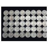 10 DOLLARS FACE  PRE-1965 WASHINGTON QUARTERS MIX  YEARS AS SEEN ON IMAGE = 30