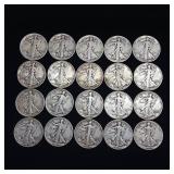 10 DOLLARS FACE  90% SILVER WALKING LIBERTY HALF DOLLARS  YEARS AS SEEN ON IMAGE  = 20 HALF DOLLARS TOTAL