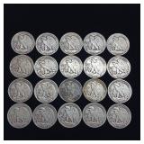 10 DOLLARS FACE  90% SILVER WALKING LIBERTY HALF DOLLARS  YEARS AS SEEN ON IMAGE  = 20 HALF DOLLARS TOTAL