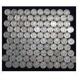 10 DOLLARS FACE  90% MERCURY SILVER DIMES  YEARS AS SEEN ON IMAGE  = 100 DIMES TOTAL