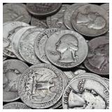 10 DOLLARS FACE  90% SILVER WASHINGTON QUARTERS  YEARS AS SEEN ON IMAGE = 30