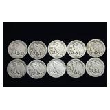 5 DOLLARS FACE WALKING LIBERTY HALF DOLLARS  10 COINS TOTAL  1917   1936  1920 - 1939