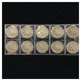 5 DOLLARS FACE WALKING LIBERTY HALF DOLLARS  10 COINS TOTAL  1917   1936  1920 - 1939