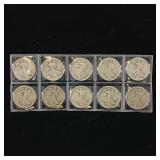 5 DOLLARS FACE WALKING LIBERTY HALF DOLLARS  10 COINS TOTAL  1917   1936  1920 - 1939