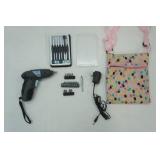 Cordless Power Screwdriver, bits, extension, cord and bag