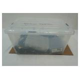 45qt plastic container with lid & bike parts