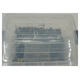 45qt plastic container with lid & bike parts