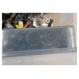 45qt plastic container with lid & bike parts