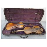 Vintage 1920s Strad Model Violins and Double Violin Case with Bows