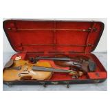 Vintage Violins and Double Violin Case with Bows