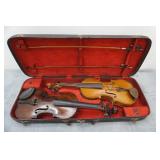 Vintage Violins and Double Violin Case with Bows