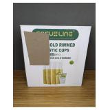 Brand New FOCUSLINE 200 Pack 12 oz Gold Rimmed Plastic Cups, Clear Plastic Cups Tumblers, Heavy-duty & Fancy Disposable $44.99 Retail