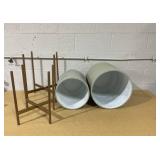 Gray Honeycomb Metal Cachepot Planters with Gold Stands