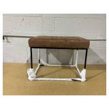 Trubeck Tufted Metal Base Ottoman Faux Leather Brown - Threshold: Padded Footstool, No Assembly Required