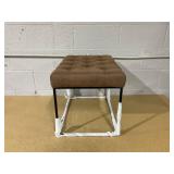 Trubeck Tufted Metal Base Ottoman Faux Leather Brown - Threshold: Padded Footstool, No Assembly Required