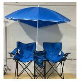 Spaco Portable Folding Picnic Double Chair with Umbrella-Blue With Umbrella-Turquoise,Portable Double Folding Chair For Beach,Camping