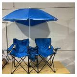 Spaco Portable Folding Picnic Double Chair with Umbrella-Blue With Umbrella-Turquoise,Portable Double Folding Chair For Beach,Camping