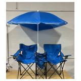 Spaco Portable Folding Picnic Double Chair with Umbrella-Blue With Umbrella-Turquoise,Portable Double Folding Chair For Beach,Camping