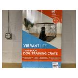 Vibrant Life Double Door Metal Wire Dog Crate, Leak-Proof Pan & Divider for Dogs Up to 90 lbs
