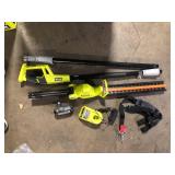RYOBI ONE+ 18V 18 in. Cordless Battery Pole Hedge Trimmer with 2.0 Ah Battery and Charger   Customer Returns See Pictures