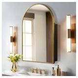 Lirago 24 in. W x 36 in. H Arched Recessed/Surface Mount Medicine Cabinet with Mirror in Gold  Customer Returns See Pictures