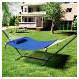 VEIKOUS 12 ft. Quilted 2-Person Hammock Bed with Stand and Detachable Pillow in Dark Blue Customer Returns See Pictures