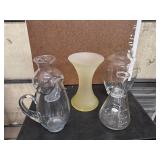 Three Beautiful Large Glass Vases and a Glass Pitcher