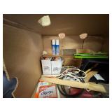 Box of Miscellaneous Items - Light Bulbs, Shims, Extension Cord, Bag of Rags and More
