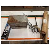 Four Vintage Bit Augers, Nut,Bolts, Screws Storage Container and Furniture Mover