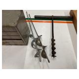 Four Vintage Bit Augers, Nut,Bolts, Screws Storage Container and Furniture Mover