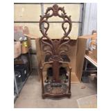 Vintage Wood Carved Coat Tree (25" x 16" x 76")