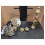 Vintage Brass Oil Lamp with Wall Mount and Reflector and Vintage Penco Wall Sconce Candle Holder