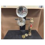 Vintage Brass Oil Lamp with Wall Mount and Reflector and Vintage Penco Wall Sconce Candle Holder