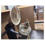 Vintage Brass Oil Lamp with Wall Mount and Reflector and Vintage Penco Wall Sconce Candle Holder