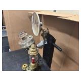 Vintage Brass Oil Lamp with Wall Mount and Reflector and Vintage Penco Wall Sconce Candle Holder