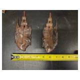 Vintage Small Asian Model Buildings, Pair of Vintage Thai Carved Wood Deity Head Wall Hangings