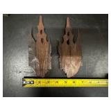 Vintage Small Asian Model Buildings, Pair of Vintage Thai Carved Wood Deity Head Wall Hangings