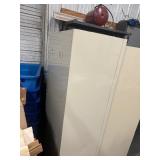 Two Door Metal Cabinet. 36" x 18" x 78". Five Shelves. In Very Good Condition.