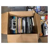 Three Boxes of Office Supplies, Adding Machines, Calculator, Pencil Sharpeners, Sheet Covers, Notebooks, Two Matching Metal Hanging File Organizers and more