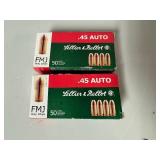 .45 Auto FMJ Lellier & Bellot. Two Boxes.  50 Rounds per Box.