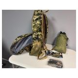 Gently Used Backpack 13" x 20" x 6" (expandable), Tree Hammock in Carrying Case, Contain Sent Control Head Cover