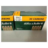 30 Carbine FMJ Lellier & Bellot Ammunition.  Two Boxes. 50 Rounds per Box
