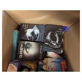 Large Lot of Personal Care, Decor, Books-Fifty Shades of Gray Book Set, Soap, Face Oil, Scented Room Sprays, Hand Sanitizer, Face Shields, New Leather Gloves, Glass Golf Bookends and More