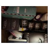 Large Lot of Personal Care, Decor, Books-Fifty Shades of Gray Book Set, Soap, Face Oil, Scented Room Sprays, Hand Sanitizer, Face Shields, New Leather Gloves, Glass Golf Bookends and More