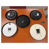Five Battery Operated Clocks (Two are 12" Diameter, Two are 14" Diameter, One is 14.5" Diameter)