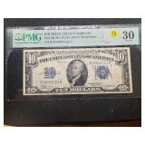 $10 1934A Blue Seal Silver Certificate PMG Graded 30 in Very Fine Condition - High Quality Bill!!