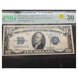 $10 1934A Blue Seal Silver Certificate PMG Graded 30 in Very Fine Condition - High Quality Bill!!