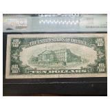 $10 1934A Blue Seal Silver Certificate PMG Graded 30 in Very Fine Condition - High Quality Bill!!