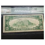$10 1934 Blue Seal Silver Certificate PMG Graded 25 in Very Fine Condition - High Quality Bill!!