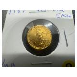 1987  $5.00 Gold Eagle (1/10 Ounce) of .999 Gold